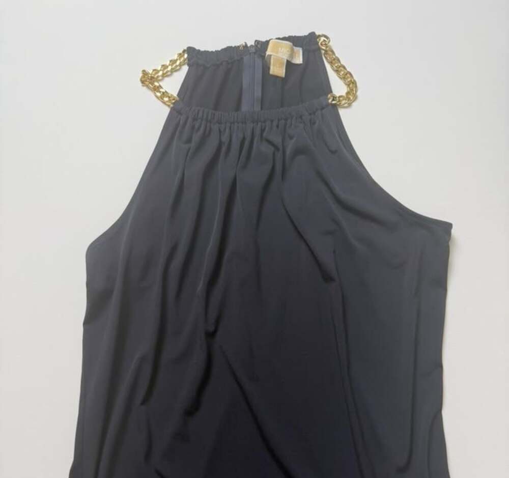 Michael Kors Women's Sleeveless High-Neck Tank Top with Gold-Tone Chain Trim